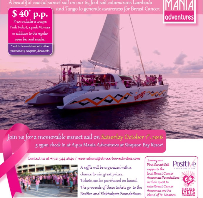Aqua Mania Adventures invites all to join their 2nd Annual Pink Sunset Sail in support of Breast Cancer with the Positive & Elektralyets Foundation
